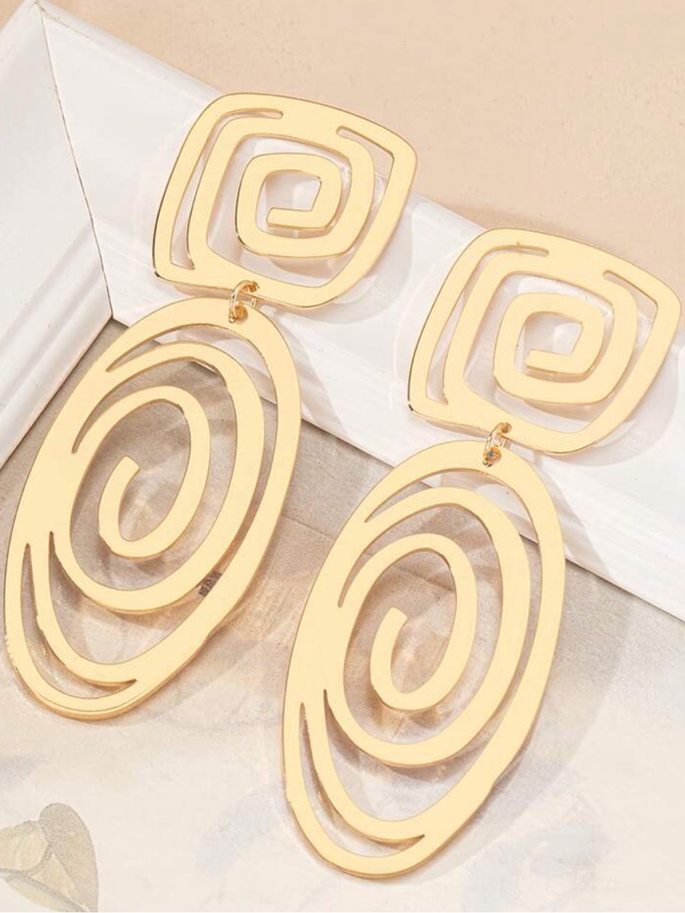 Gold Spiral Cutout Drop Earrings - Women Jewelry